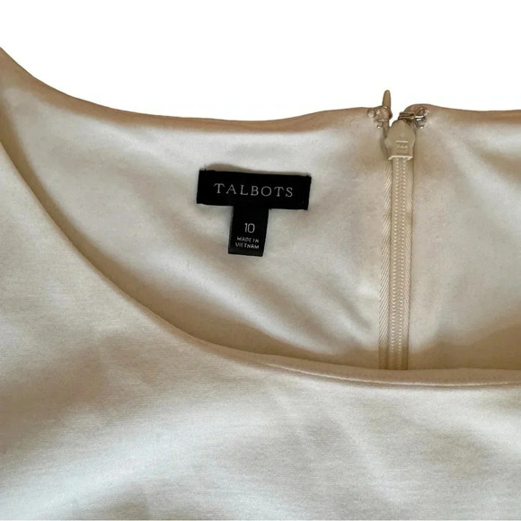 Talbots Black Cream Ponte Grosgrain Trim Sheath Dress Sleeveless Round Neck 10 - Picture 8 of 13